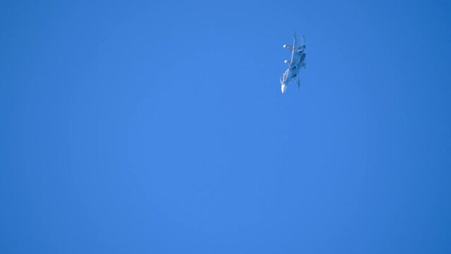 aerobatic Su-30 perfoming demonstration flight of the international aerospace salon MAKS-2019.