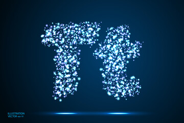 English letters abstract font consists 3d of triangles, lines, dots and connections. On a dark blue background cosmic universe stars, meteorites, galaxies. Vector illustration EPS 10.