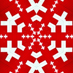Obraz premium geometric shapes patterns and design from bright white plus sign on vivid red textured background