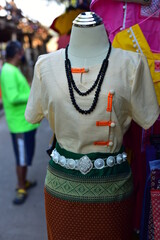 Clothes and costumes Beautiful traditional Mon designs at Mon Market, Sangkhlaburi District, Kanchanaburi Province, Thailand
