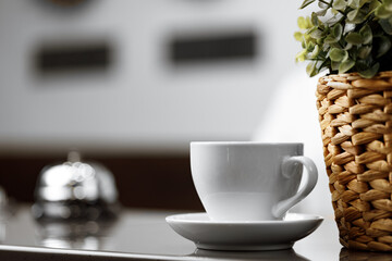 Close up of modern hotel reception counter desk