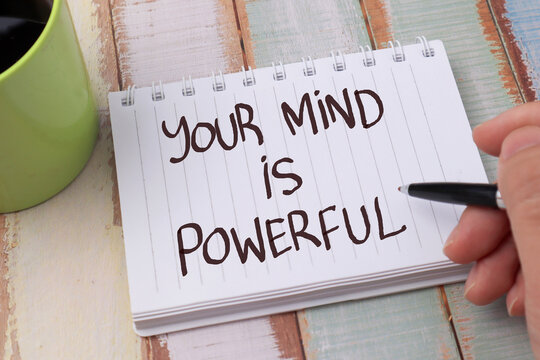 Your mind is powerful, text words typography written on book, life and business motivational inspirational concept
