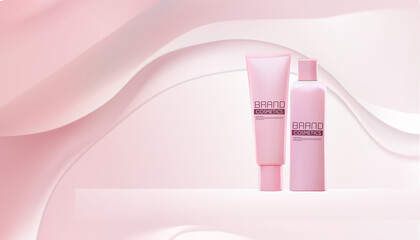 Mock up illustration of pink cosmetic product on abstract backgrounds.vector illustration.