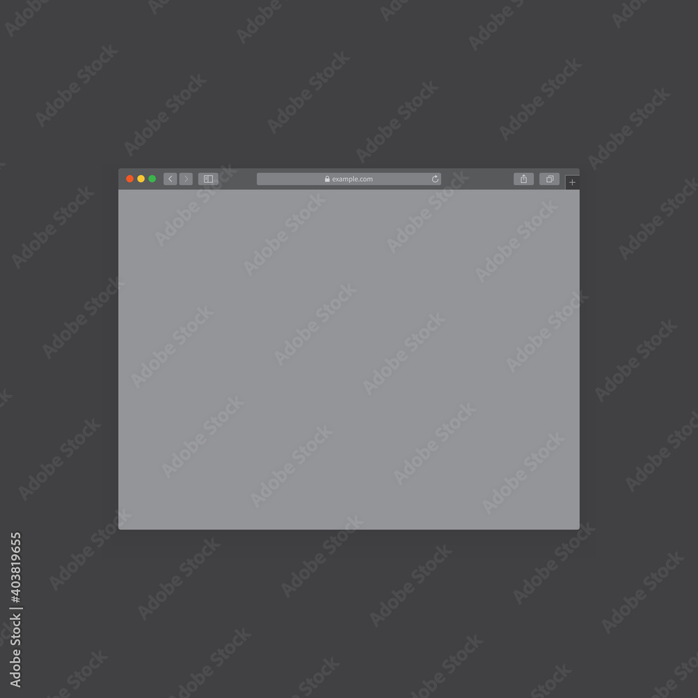 Poster web browser window design isolated on dark background. empty page with shadow. vector illustration