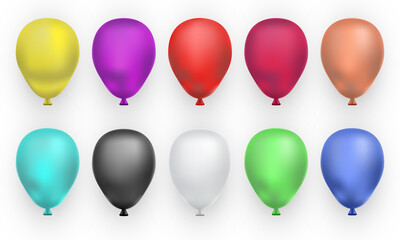 Set of realistic balloons isolated on white background. Balloons for Birthday, festive occasions, parties, weddings. Vector illustration