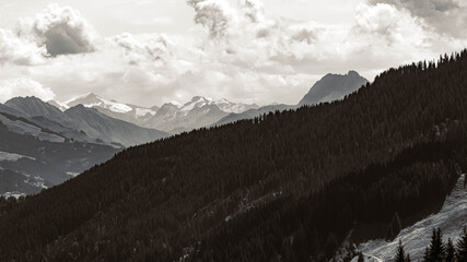 Beautiful black and white alpine summer view at the famous Astberg summit, Going, Wilder Kaiser, Tyrol, Austria