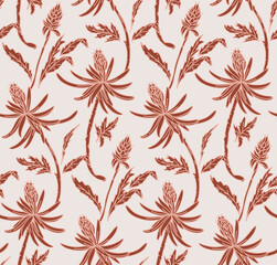 Floral pattern nude pink. Flower seamless light background. Flourish ornamental garden vintage design