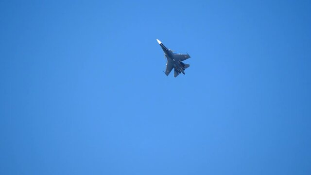 aerobatic Su-30 perfoming demonstration flight of the international aerospace salon MAKS-2019.