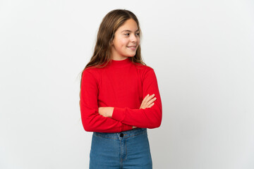 Little girl over isolated white background looking to the side