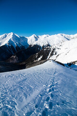 Fototapeta na wymiar Beautiful mountain landscsape in winter time at high altitude