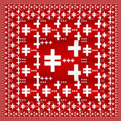 Obraz premium geometric shapes patterns and design from bright white plus sign on vivid red textured background