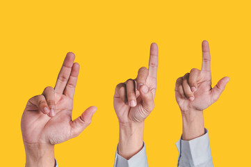 male hand gesture showing a finger count on a white background. clipping path.