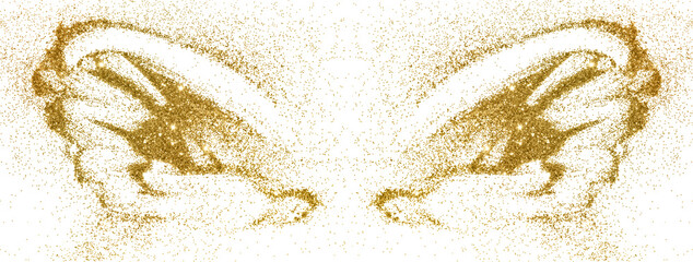 Abstract wings of gold glitter on white background 