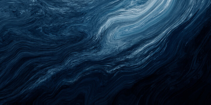 Abstract dark blue paint background with liquid fluid grunge texture for background, banner or abstract art.