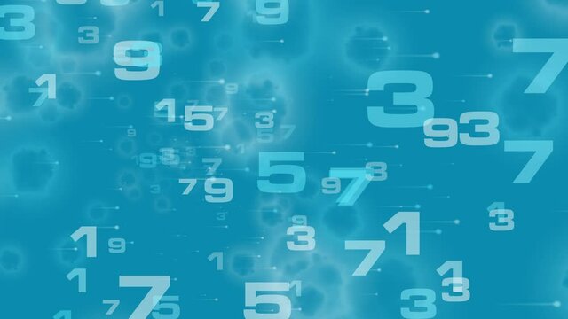 2d animation spray of numbers on blue background