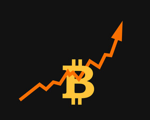 Bitcoin chart and diagram - valuation and price of digital currency is increasing and going up. Growth and rise of value and cost. Vector illustration.
