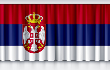 Obraz premium Flag of Serbia on silk curtain, stage performance event ceremony show,3d illustration