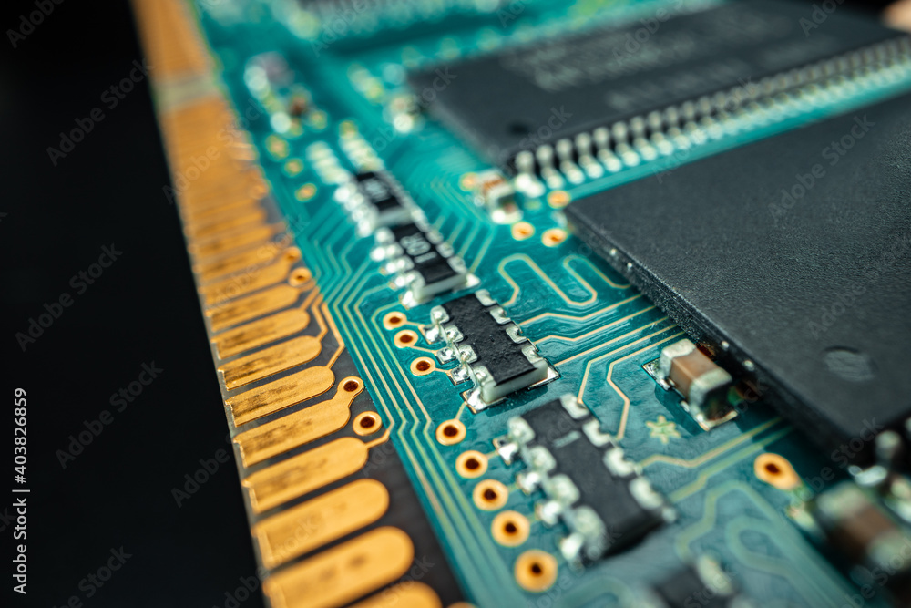 Poster macro photo of electronic circuit board in computer