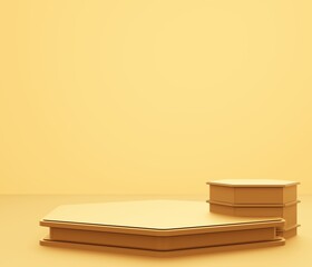 3d rendering of empty gold podium abstract minimal background. Scene for advertising design, cosmetic ads, show, technology, banner, cream, fashion, luxury. Illustration. Product display. copy space