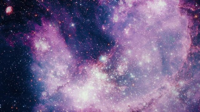 Seamless loop space journey through star field and space storm into NGC 346 galaxy. Elements image are furnished by NASA. 4K 3D. NGC 346 is young open cluster of stars in Small Magellanic Cloud.