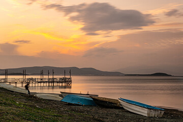 Long exposure of sunset landscape. Selective focus.