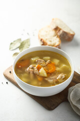 Traditional homemade salmon soup with vegetables