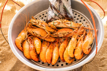 King prawn seafood is served freshly prepared on the beach in Pattaya District Chonburi Thailand Southeast Asia