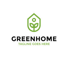 Green Home logo template.Leaves, home logo.Eco home logo design.