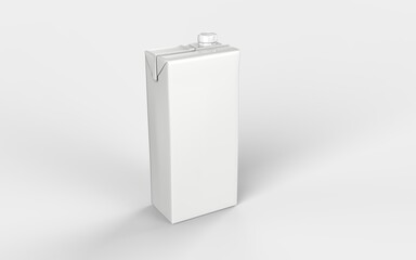 Blank white juice pack  mockup,  stand isolated,  3d rendering. Empty milk packagingaging mock up. Clear carton pouch  template. Beverage with bendy