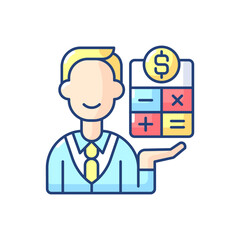 Bookkeeper RGB color icon. Responsible person for recording and maintaining all business and company financial transactions. Isolated vector illustration