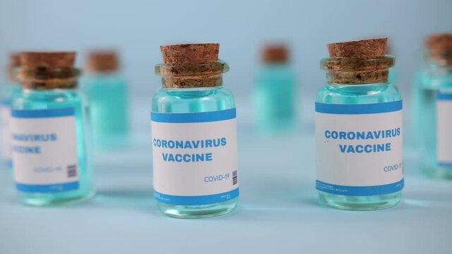 Development and creation of coronavirus vaccine covid-19. Covid-19 corona medication. Moderna biontech vaccine. Vial with medication. Pfizer biontech candidate.
