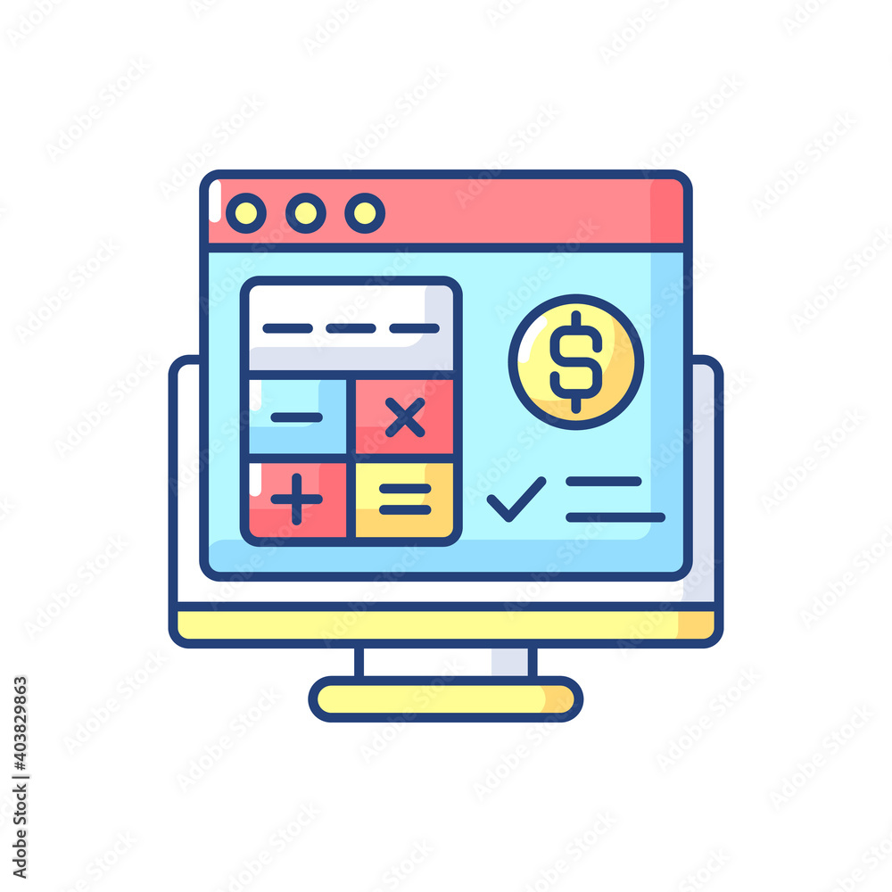 Poster accounting software rgb color icon. application software that records and processes accounting trans