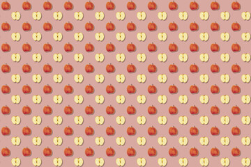 red and half apple - wallpaper pink
