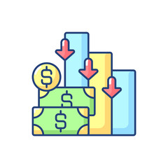 Costs RGB color icon. Money needed to pay for specific product or service. Value of money that has been used up to produce something. Isolated vector illustration