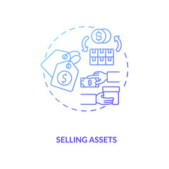 Selling assets concept icon. AM component idea thin line illustration. Business selling. Transaction form. Tangible and intangible stock. Vector isolated outline RGB color drawing. Editable stroke