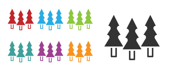 Black Trees icon isolated on white background. Forest symbol. Set icons colorful. Vector.