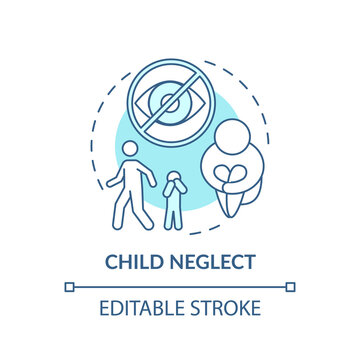 Child Neglect Turquoise Concept Icon. Kid Mistreatment. Poverty Problem. Parental Negligence. Child Safety Idea Thin Line Illustration. Vector Isolated Outline RGB Color Drawing. Editable Stroke