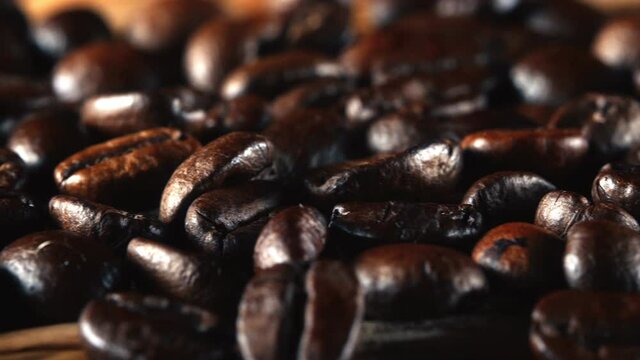 Close-up view of freshly roasted coffee beans.