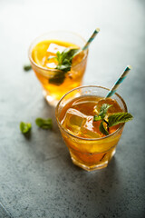 Healthy orange drink with fresh mint