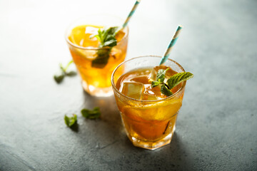 Healthy orange drink with fresh mint