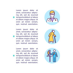 Vaccination priority groups concept icon with text. Frontline medical workers. People aged 75 years. PPT page vector template. Brochure, magazine, booklet design element with linear illustrations