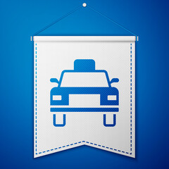 Blue Taxi car icon isolated on blue background. White pennant template. Vector.