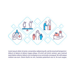 Fototapeta premium Health policy concept icon with text. Human rights and gender equality. Healthcare for older persons. PPT page vector template. Brochure, magazine, booklet design element with linear illustrations