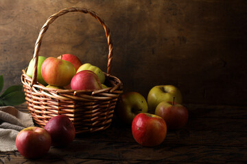 Fresh organic apples in the basket
