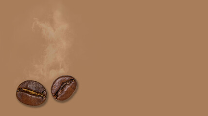 freshly smelling coffee beans - background with copy space