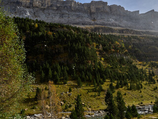 Views on the autumn hiking route in the Ordesa valley, Aragonese Pyrenees, Spain