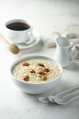 Homemade oatmeal porridge with almond
