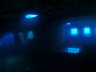  shipwreck scenery underwater ship wreck deep blue water ocean scenery of metal underwater