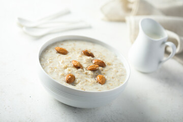 Homemade oatmeal porridge with almond