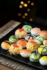 Sushi ball in warm color and dark background
